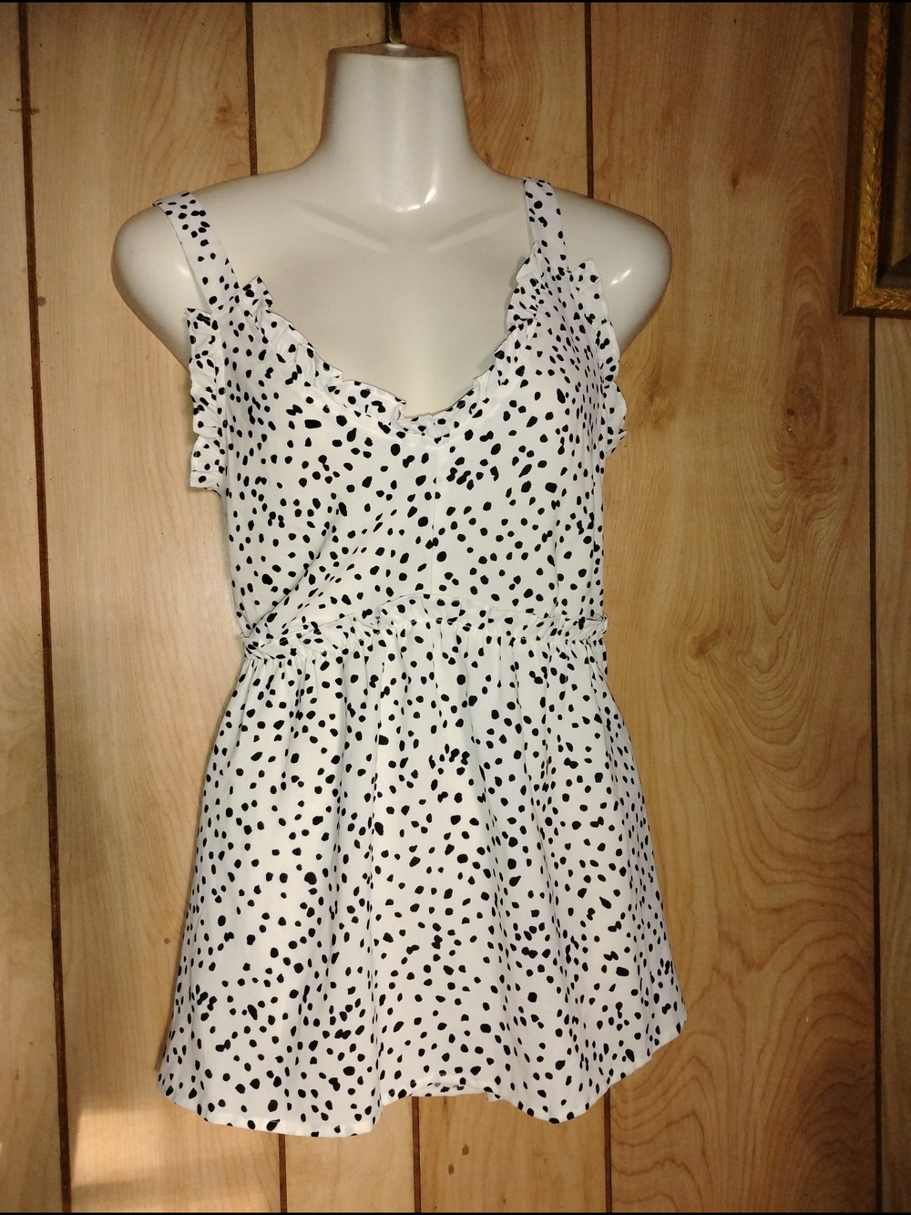 Vine & Love White Dress with Black Polka Dot Print